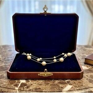 RMN Triple Strand Faux Pearl Necklace 16” Layered Silver  Tone Designer Style